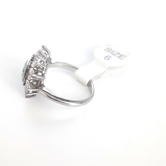 New Bomb Party Light Blue Topaz Rhodium Plated Cocktail Ring SIZE 6 NWT Glam - Picture 5 of 7